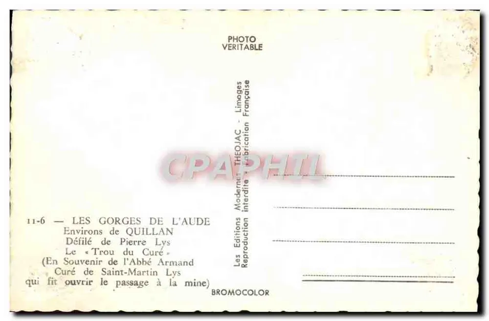 Die Schluchten der Aude — Durchgang Pierre Lys — In der Nähe von Quillan — Verlag: Les Éditions Théoujac - Rückseite