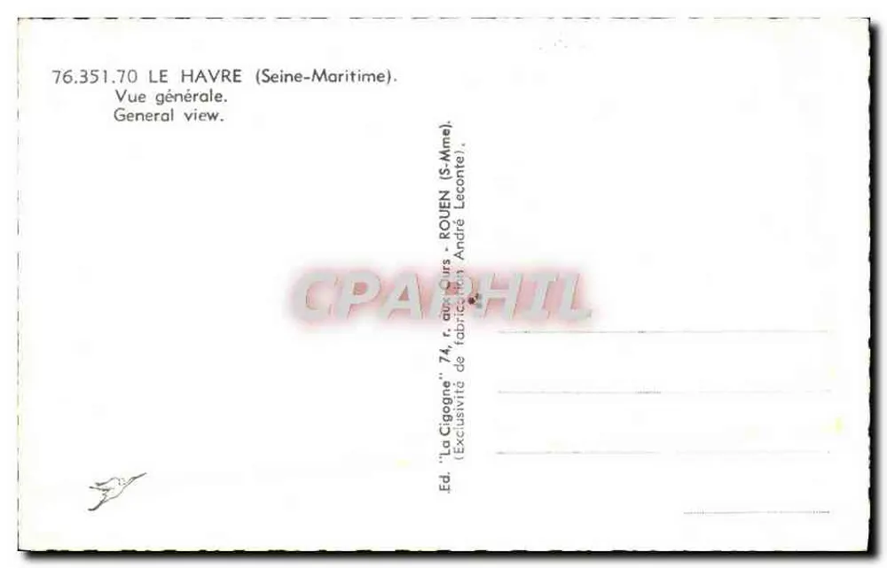 Le Havre — Vista Geral — Ed. 'La Cigogne', Rouen - Verso