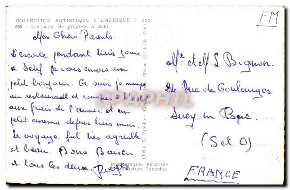 Cena de vida no Egito — palmeiras, jumento e criança — editor R. Protho, n° 559 - Verso