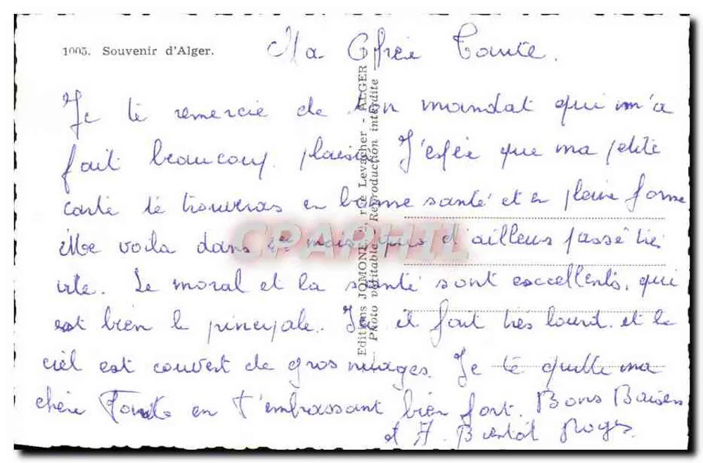 Argélia — Algéria — Lembrete de Argel — Editor Jomone, n° 1005 - Verso