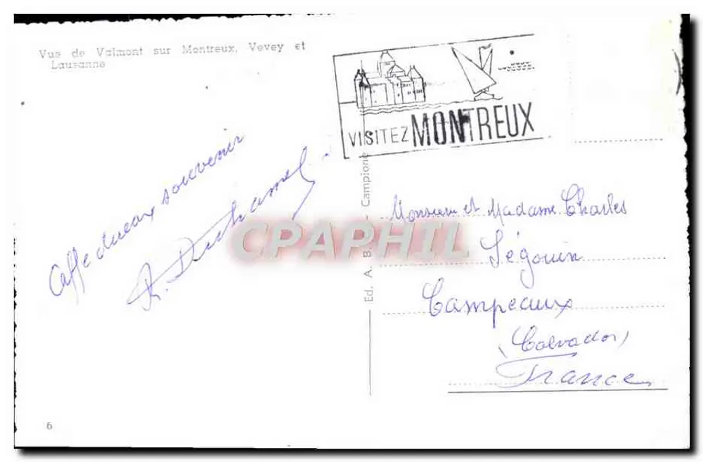 Ausblick von Valmont über Montreux, Vevey und Lausanne — Éd. A. B. - Campione - Rückseite