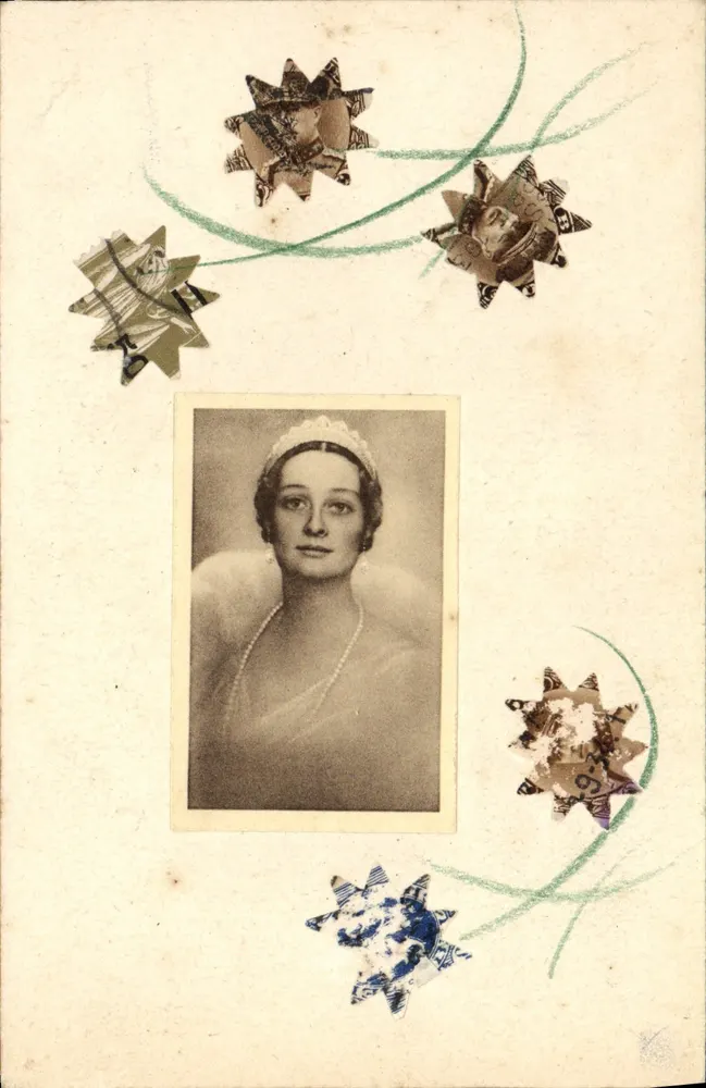 Retrato de uma mulher — decoração com selos recortados - Frente