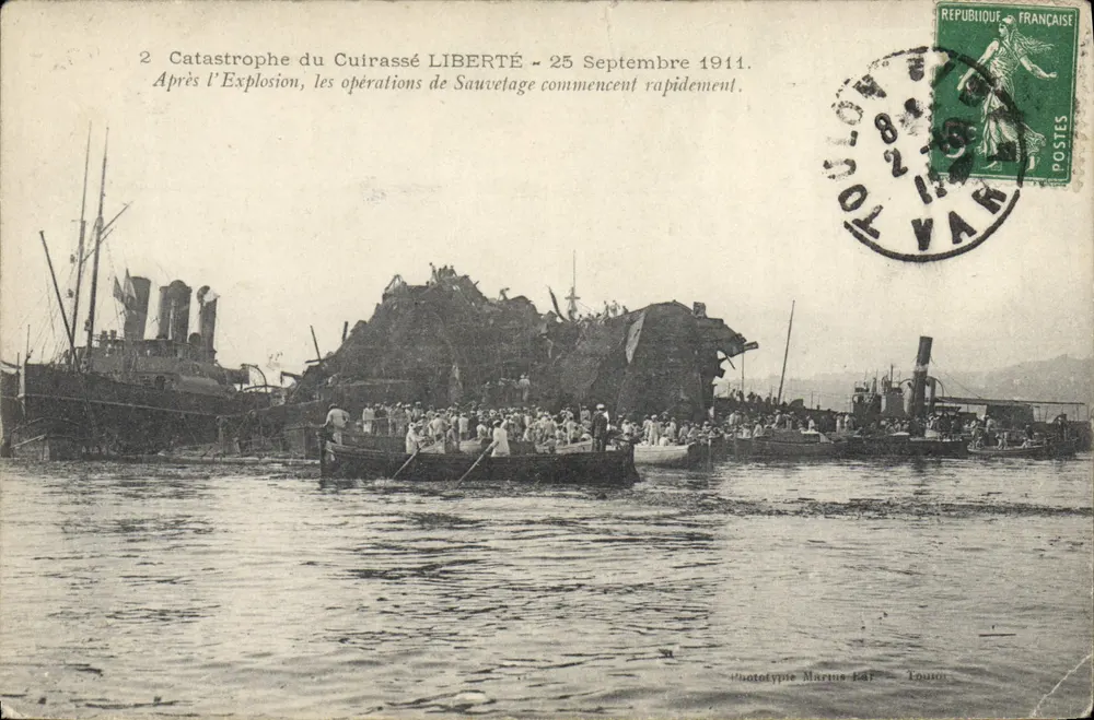 Katastrophe des Panzerschiffes LIBERTÉ — 25. September 1911 — Phototypie Marius Bar, Toulon - Vorderseite