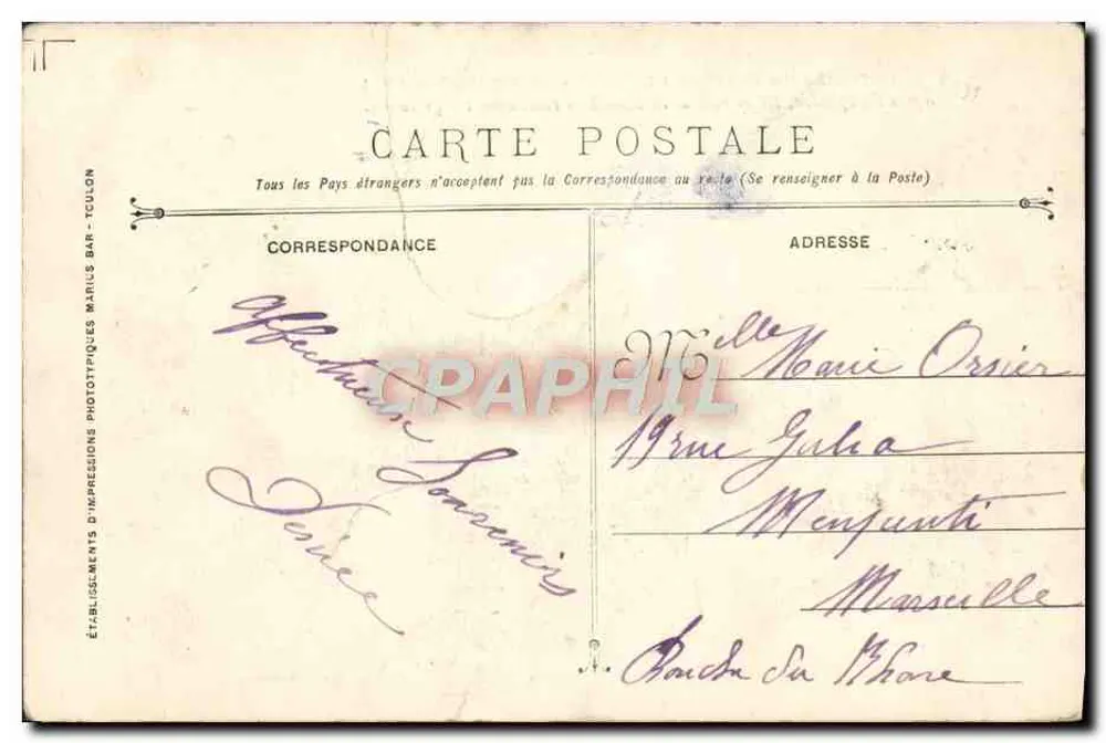 Katastrophe des Panzerschiffes LIBERTÉ — 25. September 1911 — Phototypie Marius Bar, Toulon - Rückseite