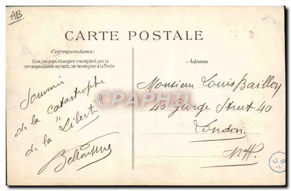 Katastrophe des "Liberté" — Die Wracks — Am 25. September 1911 um 5:55 Uhr morgens explodierte das 14.868-Tonnen-Schiff "Liberté" in der Bucht von Toulon, wobei etwa 400 Opfer zu beklagen waren — Verlag ELD - Rückseite