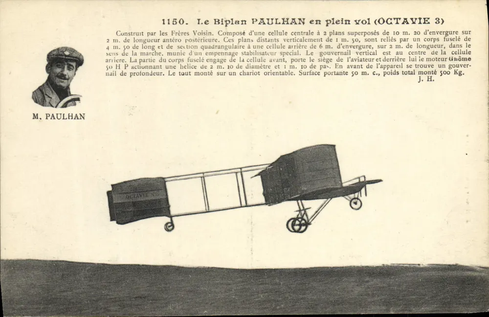 Der PAULHAN-Doppeldecker in der Luft (OCTAVIE 3) — Von den Brüdern Voisin gebaut — Nr. 1150 - Vorderseite