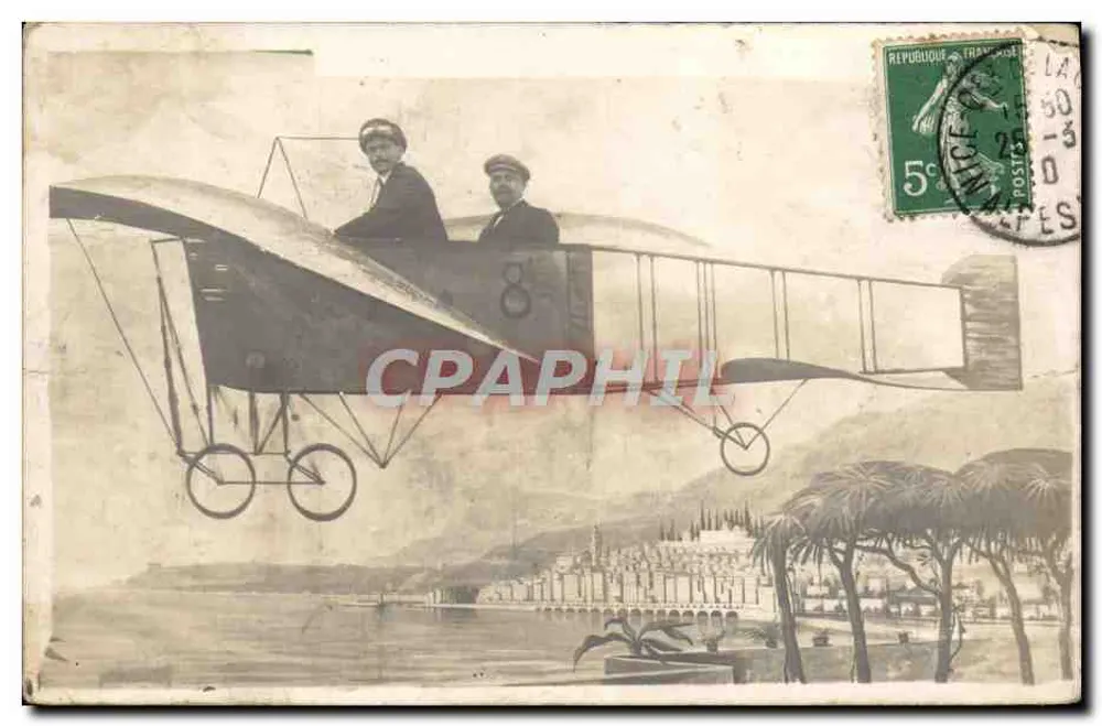 Aviadores em um avião biplano — Nice — Editor desconhecido - Frente