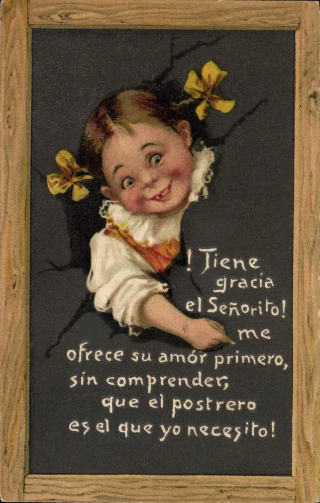 Criança sorridente — texto humorístico em espanhol — editor não identificado - Frente