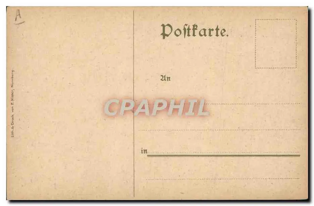 Hiszpański w stroju — scena uliczna z przedstawieniem — Lith. & Druck von E. Hilder, Nürnberg - Rewers