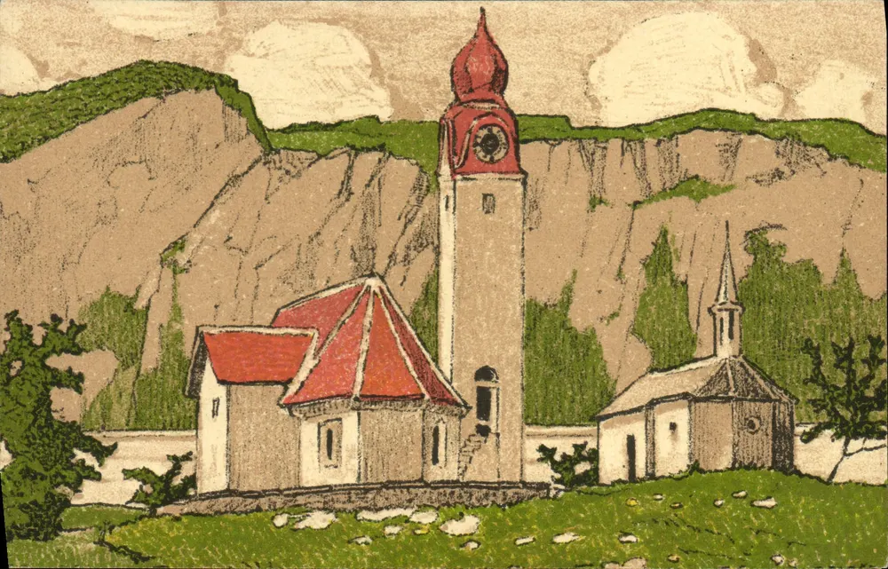 Kirche und Turm in Sisikon — Verlag J.E. Wolfensberger Zürich, Seriennummer nicht sichtbar - Vorderseite