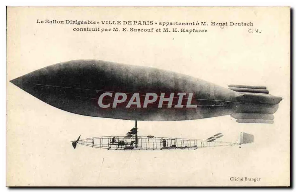 Ballon Dirigeable « VILLE DE PARIS » — Eigentümer: Herr Henri Deutsch — Cliché Branger - Vorderseite