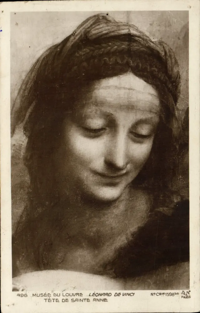 Kopf der Heiligen Anna — Leonardo da Vinci — Louvre-Museum — Verleger A.N. Paris, Seriennummer 1598be - Vorderseite