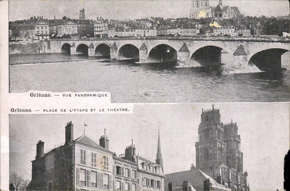 Orléans — Panoramablick und Place de l'Étape und das Theater - Vorderseite