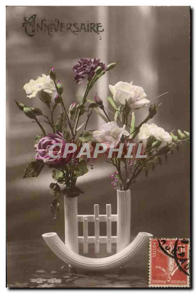 Arranjo de rosas e margaridas — Aniversário — Editor não identificado - Frente