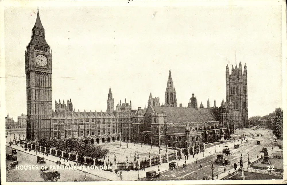 Houses of Parliament London — Ansicht mit der Big Ben-Turm — Verleger unbekannt, Nr. 22 - Vorderseite