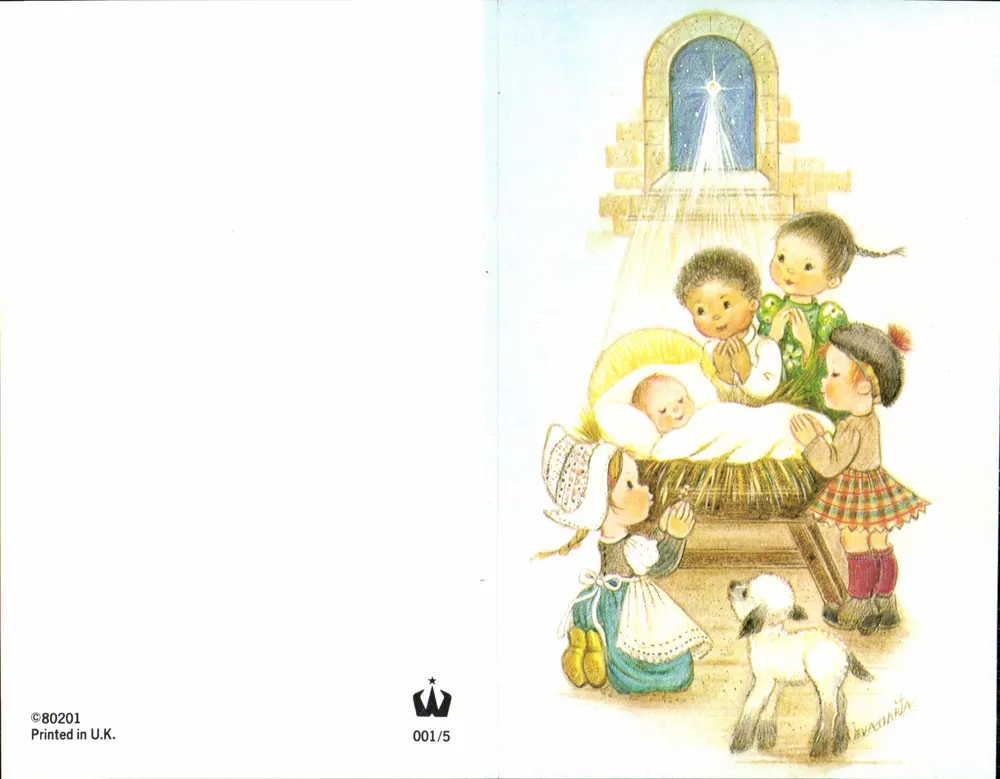 Natividade — Crianças e cordeiro — Editor Eva Maria, n° 001/5 - Frente