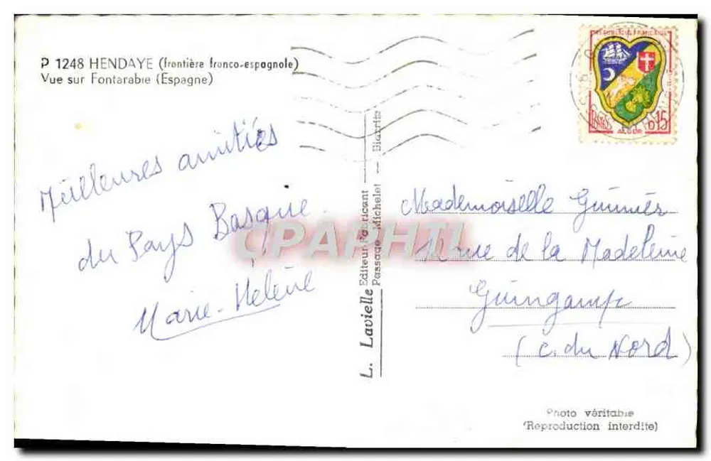 Vista de Fontarabie (Espanha) — fronteira franco-espãñola — L. Lavielle, editor, n° P 1248 - Verso