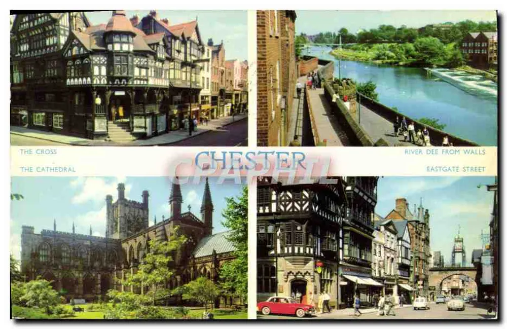 Chester — Die Kathedrale, The Cross, der Fluss Dee von den Wänden, Eastgate Street — Post Dennis Productions - Vorderseite