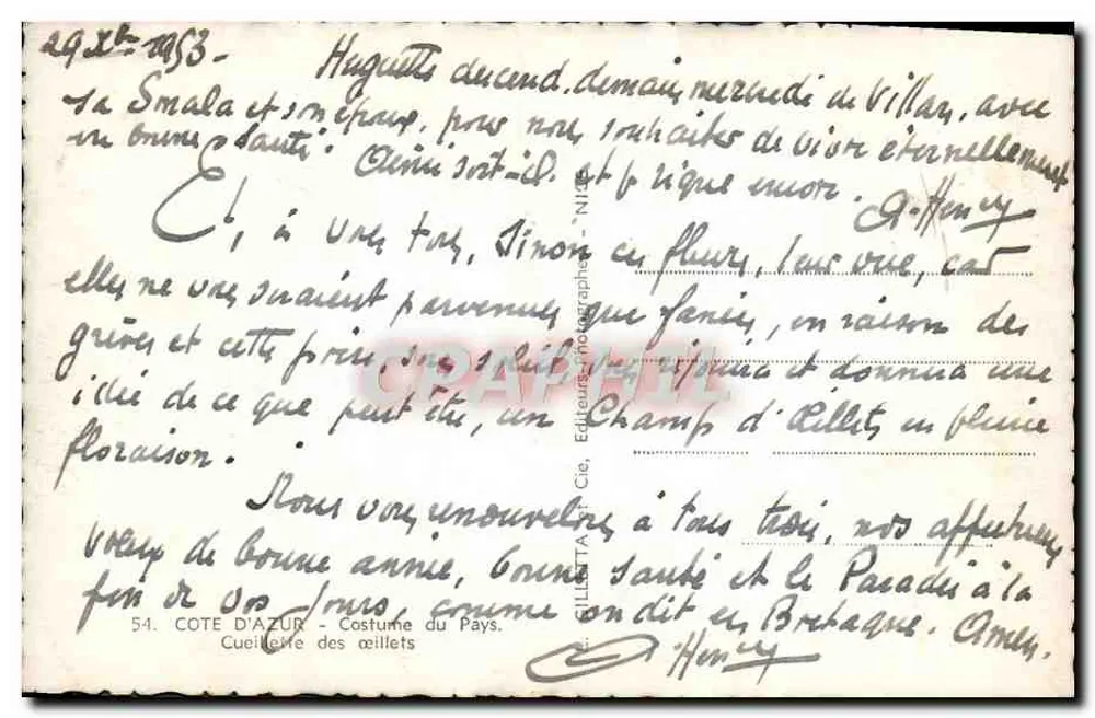 Mädchen im traditionellen Kleid — Nice — Verlag C. HENRY, Nr. 54 - Rückseite