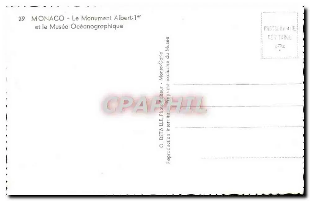 Monaco - Denkmal Albert I. und das Ozeanographische Museum — G. DETAILLE, Monte-Carlo - Rückseite