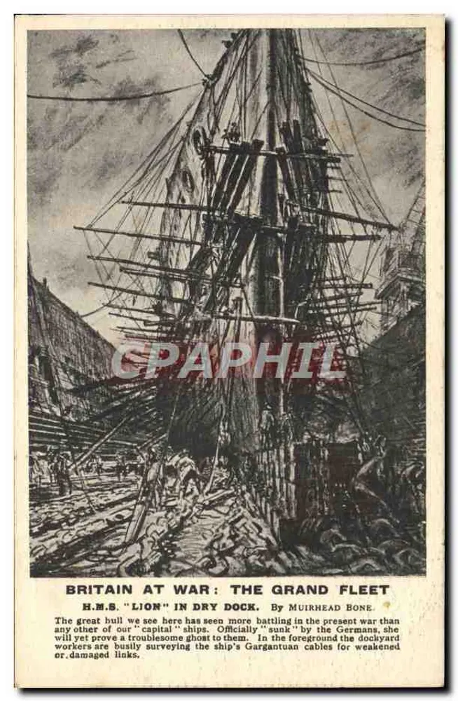 H.M.S. "Lion" 건조 중 — Muirhead Bone의 그림 — 시리즈 - 앞면