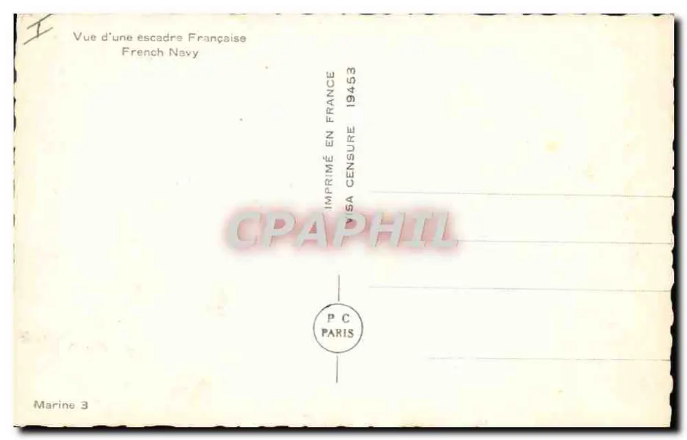 Vista de uma esquadra francesa — Marinha Francesa — Marinha 3 — impressa na França 1945 - Verso