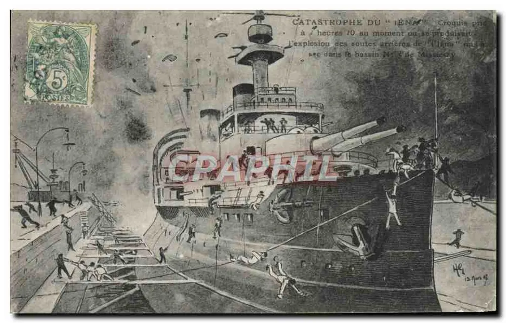 Catastrophe du "Iéna" — explosion des soudeurs arrières au bassin n°2 de Marsey — éditeur H. Gouge - Awers