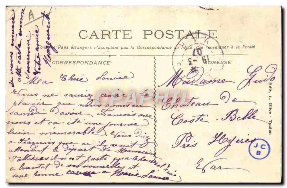 Katastrofa "Iéna" — Szkic sporządzony w momencie wybuchu sutek — Wydawca L. Olive, Toulon - Rewers