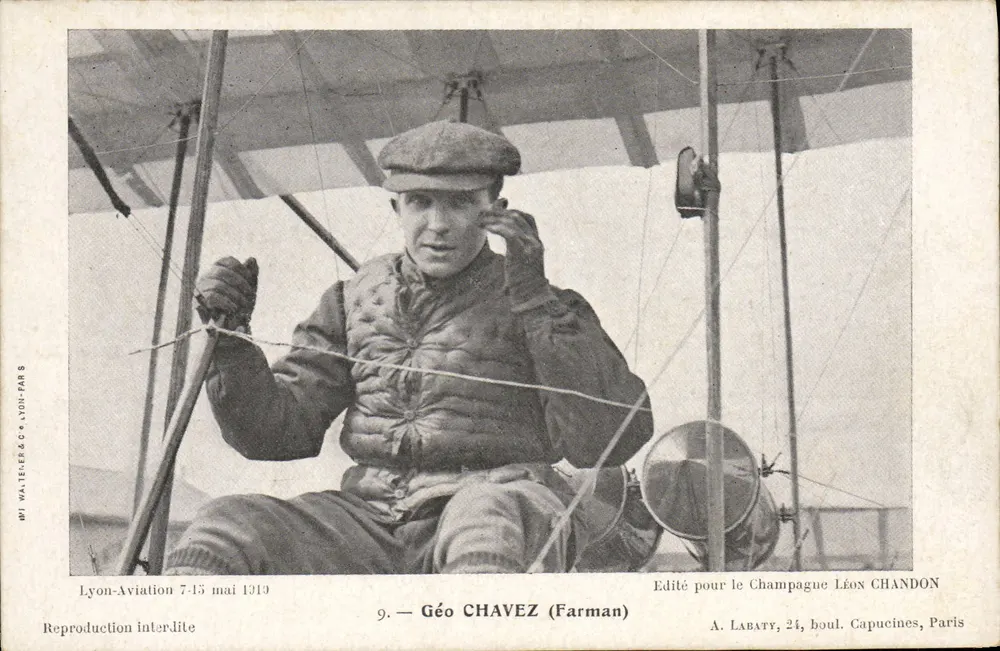 Géo Chave (Farman) — Piloto de aviação — Editada para o Champagne Léon Chandon - Frente