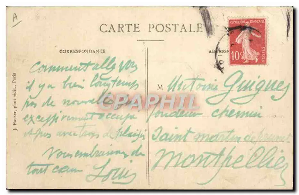 Monoplano « Tellier » pilotado por Chateau — J. Hauser, fot.-edit., Paris — n° 1436 - Verso