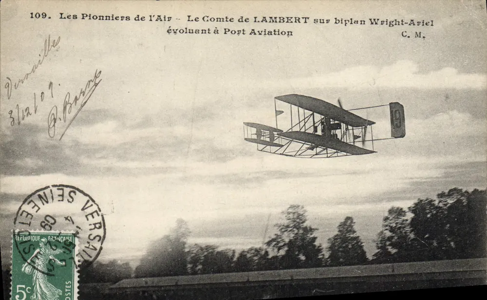 Der Graf von LAMBERT im Wright-Ariel-Doppeldecker — Luftfahrt-Port — C.M. - Vorderseite