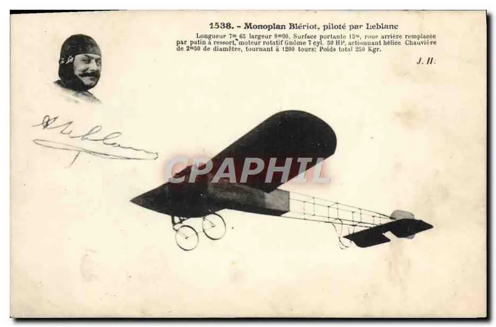 Monoplan Blériot geflogen von Leblanc — n° 1538 — J. Hauser, phot-édit., Paris - Vorderseite