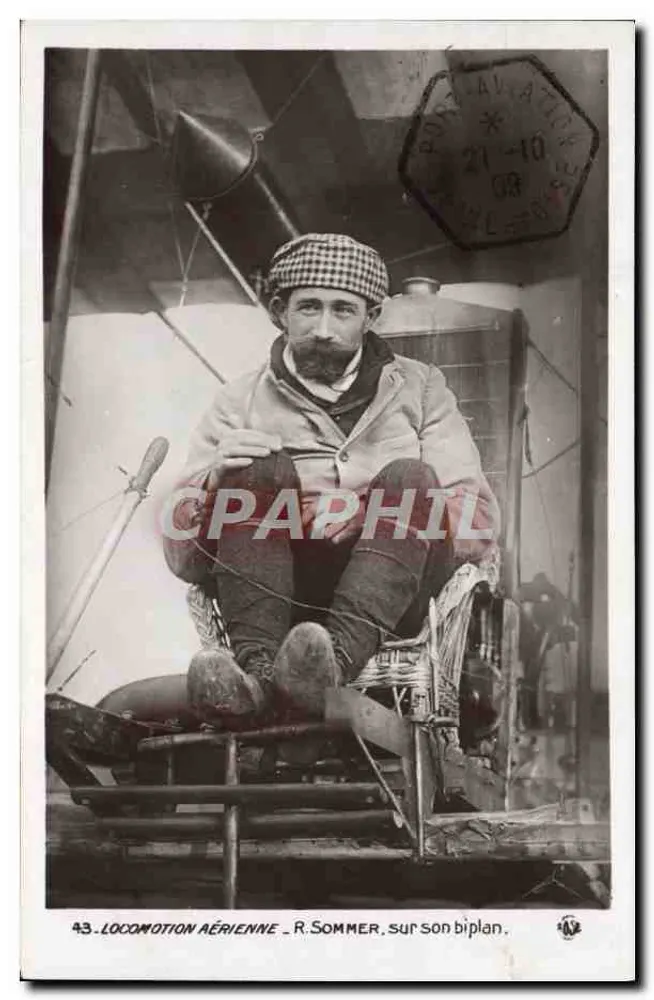 R. Sommer em seu biplano — Locomoção aérea — editor 'Rose', Paris - Frente
