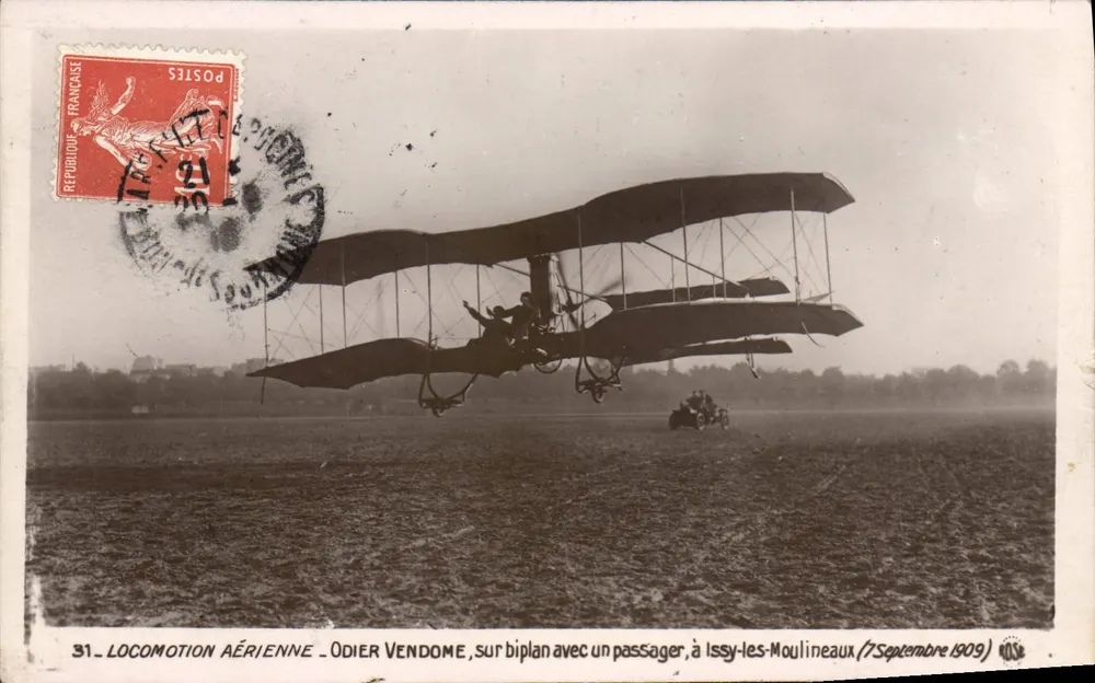 Luftfahrt — Odier Vendôme, in einem Flugzeug mit Passagier, in Issy-les-Moulineaux (7. September 1909) — Verlag Rose, Nr. 31 - Vorderseite