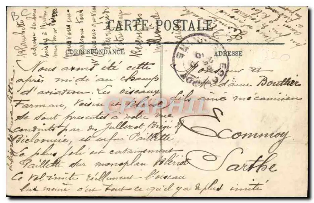 Bourges-Aviação — Paillatte sobre Monoplace Bériot — LL. N°193 - Verso