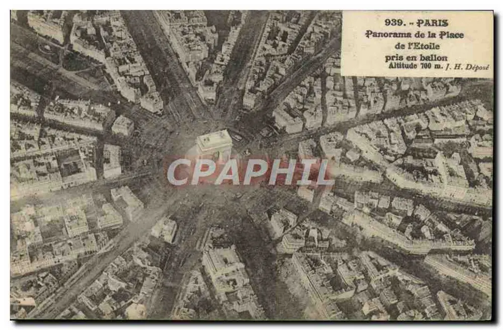 Paris — Panorama der Place de l'Étoile aus der Luft — J. Hauser, Paris, n° 939 - Vorderseite