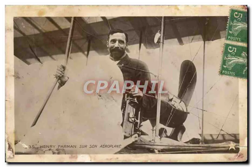 Henry Farman em seu avião — série 35 — editor não visível - Frente