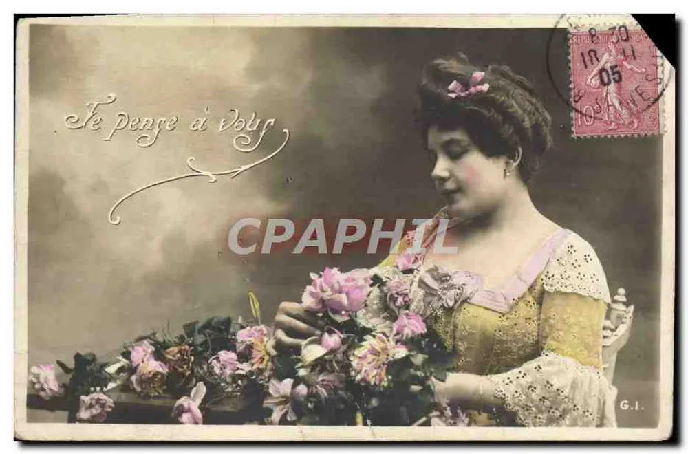 Frau mit Blumenstrauß — 'Ich denke an dich' — G.I. (Verlag) - Vorderseite