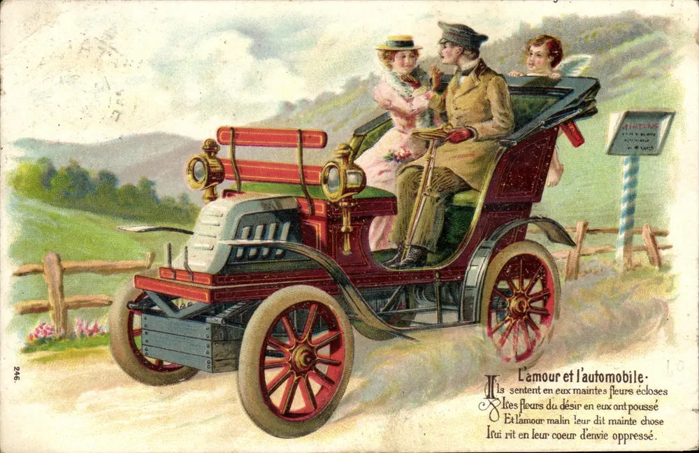 O amor e o automóvel — cena de casal em carro — editor A. H. TUNÉ, n° 246 - Frente