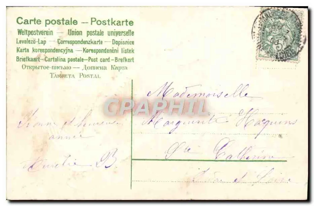 Pombas e flores — Boas Festas — Carta postal da União Postal Universal - Verso