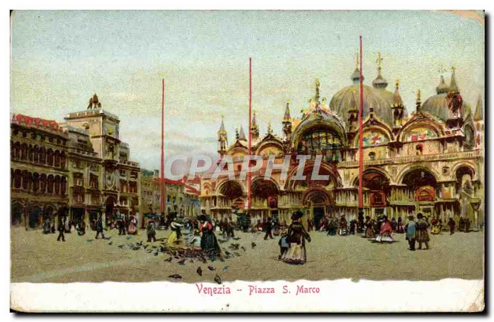 Venezia - Piazza S. Marco — vue de la basilique avec pigeons — éditeur Ferd. Bobbato, Venise - Frente