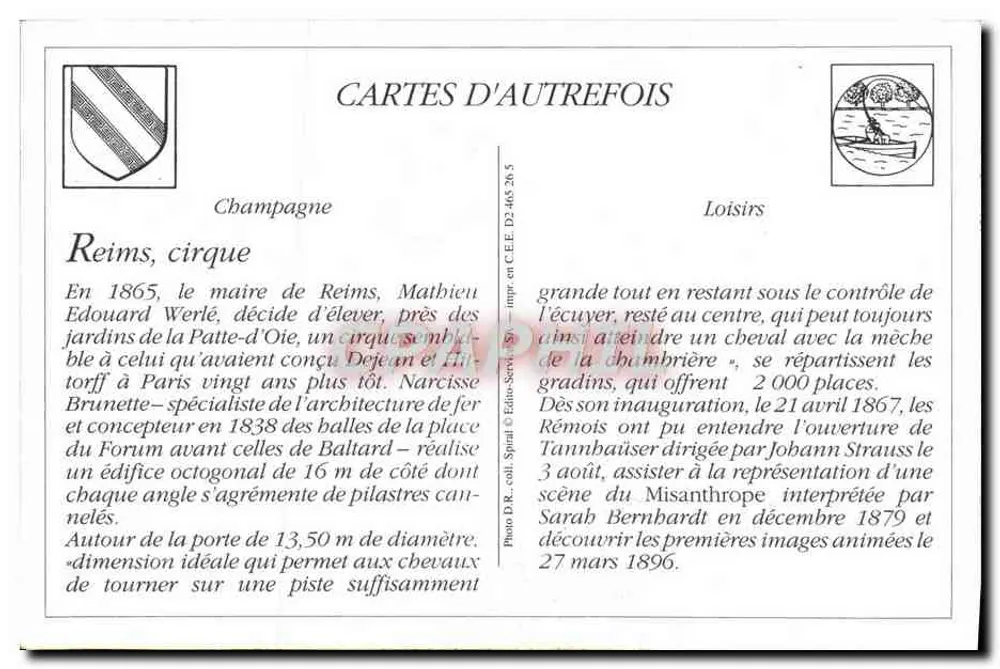 Reims — Miejski cirk — Ropp i Fillietto, Wydawcy, Château-Thierry - Rewers