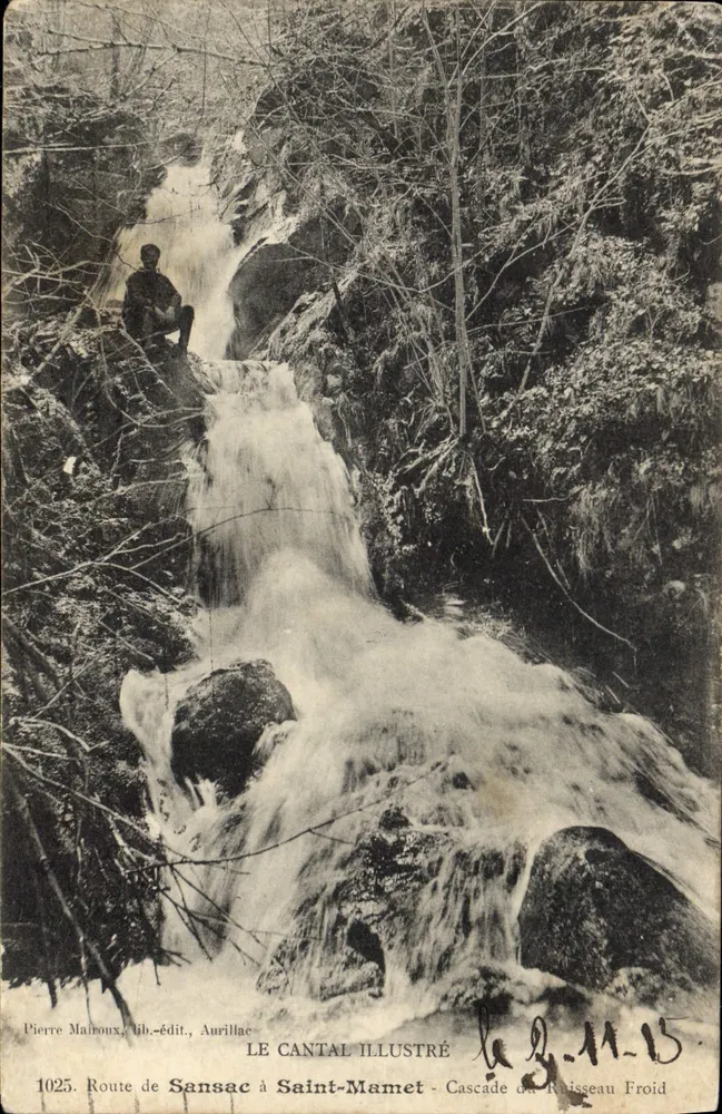 Route de Sansac nach Saint-Mamet — Wasserfall des Ruisseau Froid — LE CANTAL ILLUSTRÉ, n°1025, Verlag Pierre Maboux, Aurillac - Vorderseite