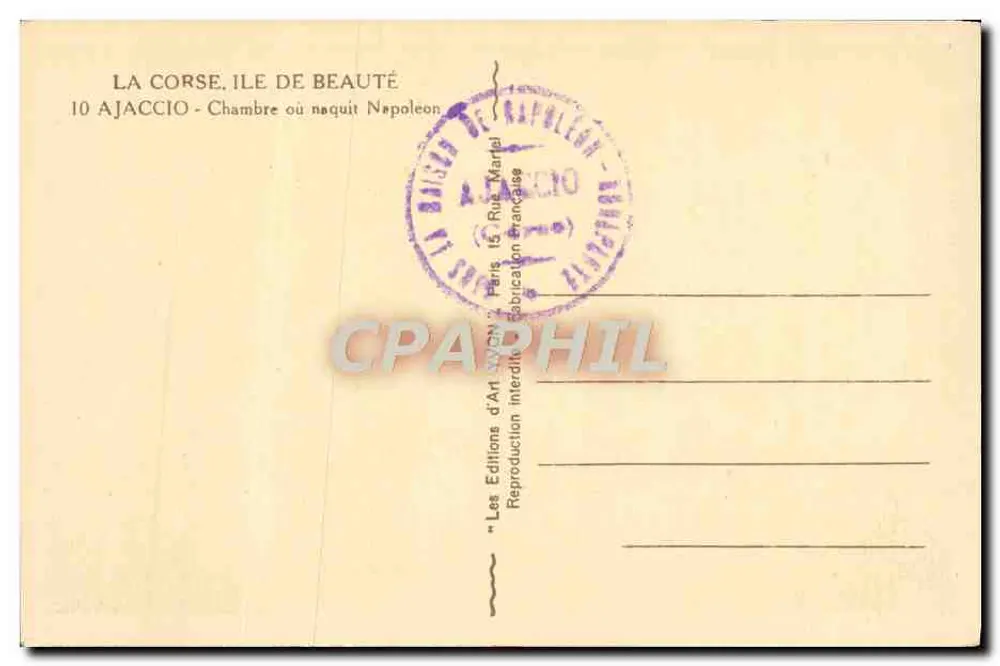 Zimmer, in dem Napoleon geboren wurde — Ajaccio — Éditions d'Art Lyon - Rückseite