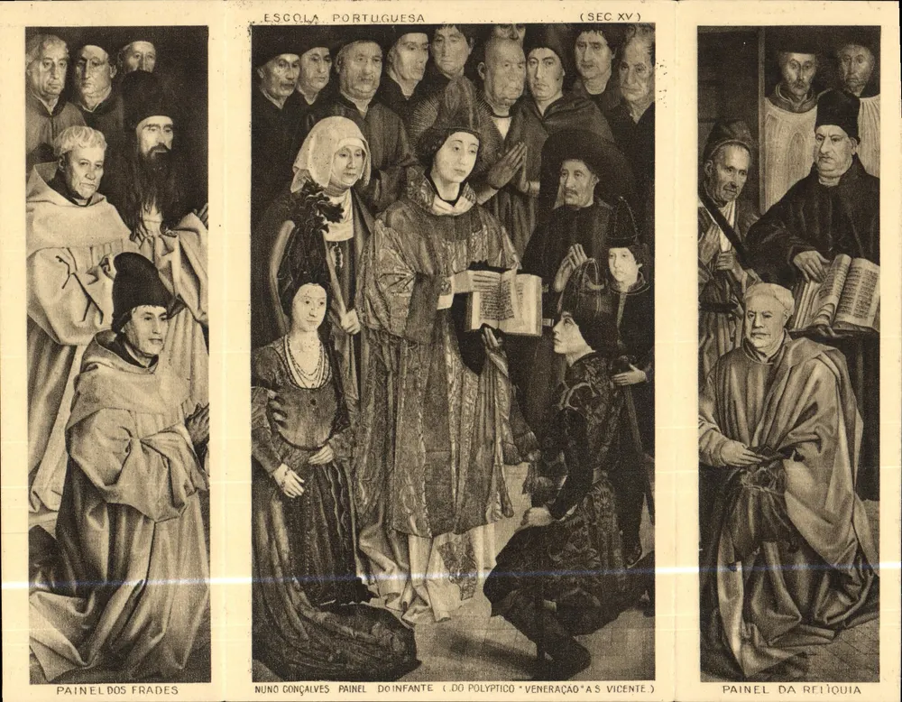 Escola Portuguesa (século XV) — triptoque representando Nuno Gonçalves, Nuno dos Frades e o Painel da Relíquia — edição dos Amigos do Museu Nacional de Arte Antiga de Lisboa, n° 1-2 - Frente