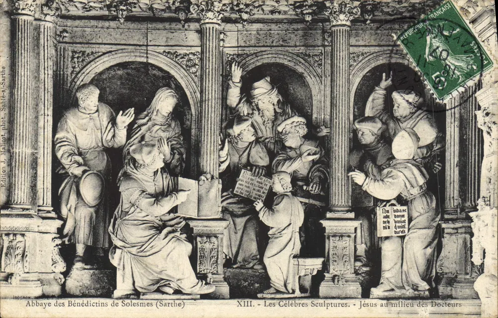 Abtei der Benediktiner von Solesmes (Sarthe) — XIII. Die berühmten Skulpturen. Jesus zwischen den Doktoren — Edition J. Mallon, phot. Sable-s.-Sarthe - Vorderseite