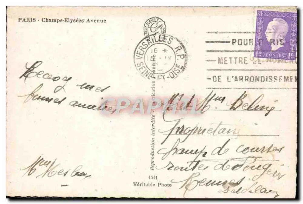 Paris — Avenida dos Campos-Élisée — Gany - Verso