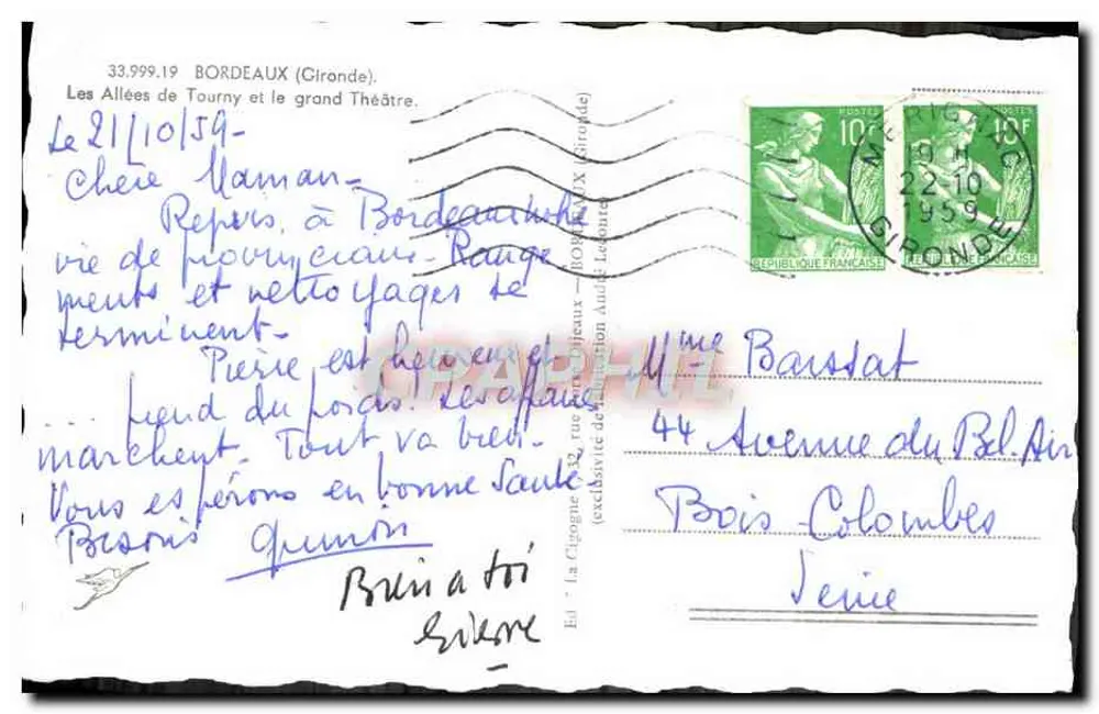 Die Storch — Place de la Bourse, Bordeaux — Edition André Léonard, serie 33.999.19 - Rückseite