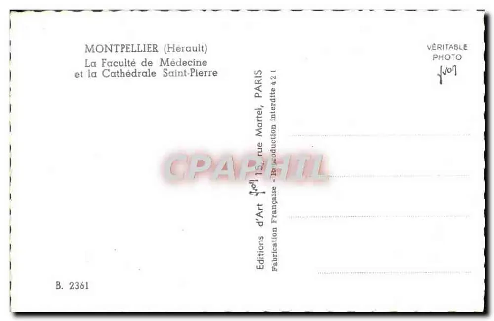 Montpellier (Hérault) — Die Medizinische Fakultät und die Kathedrale Saint-Pierre — Editions d'Art Marrel, Paris - Rückseite