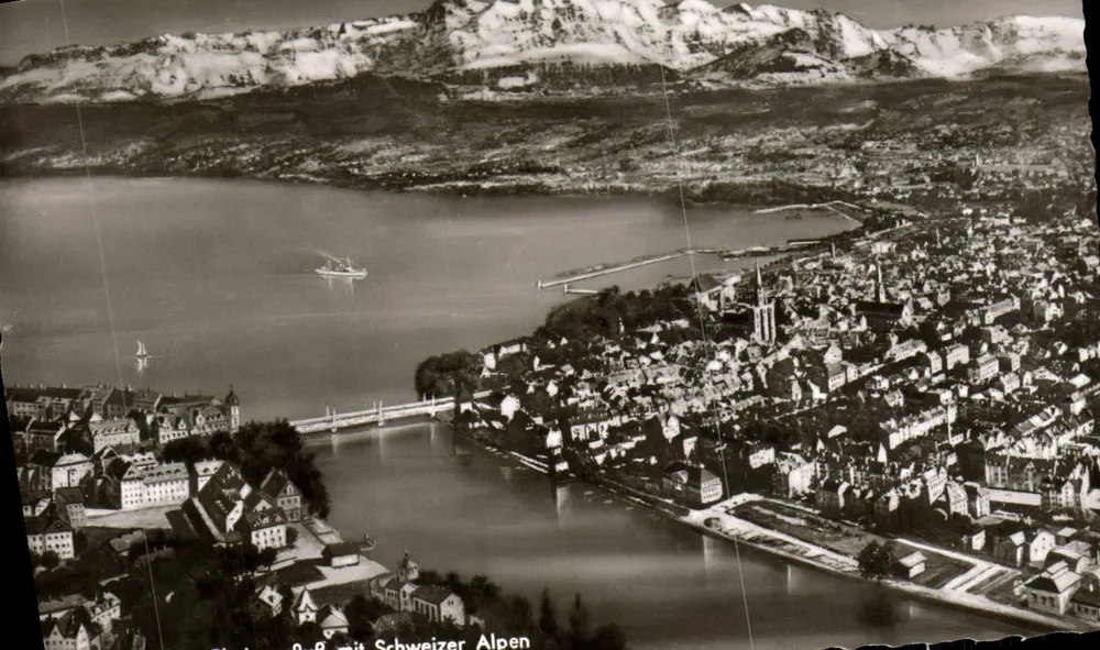 Lago de Constança — vista aérea com as Alpes suíças — Bodensee-Verlag, Ravensburg - Frente